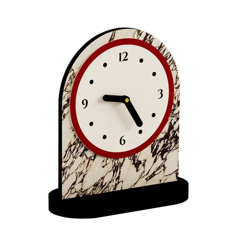 Voyage Modern Arch Table Clock Red Wood Marble Stylish Home Decor Office Desk — Image 12
