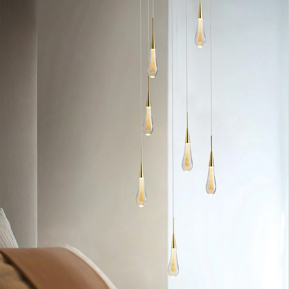 Modern LED Pendant Light Fixture Teardrop Gold Finish Adjustable Height — Image 4