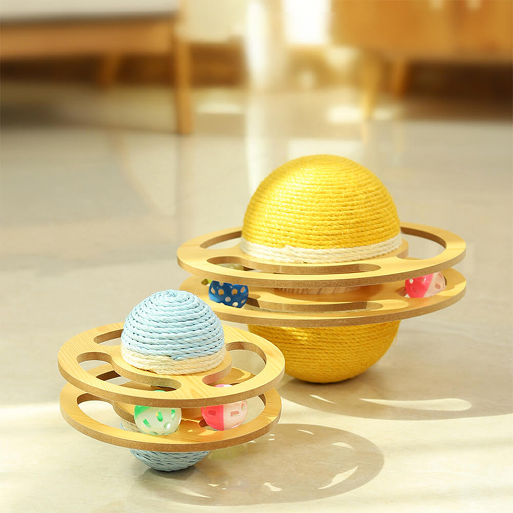 Interactive Cat Toy Sisal Rope Wooden Frame Teaser Ball Yellow — Image 4