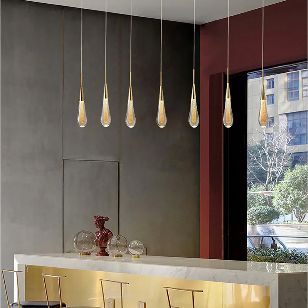 Modern LED Pendant Light Fixture Teardrop Gold Finish Adjustable Height — Image 8