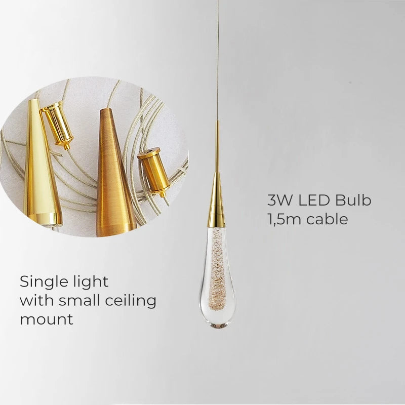 Modern LED Pendant Light Fixture Teardrop Gold Finish Adjustable Height — Image 10