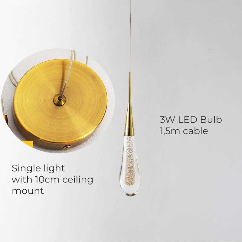 Modern LED Pendant Light Fixture Teardrop Gold Finish Adjustable Height — Image 11