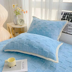 Luxurious Plush Checkered Bedspread Set - Blue, Soft Polyester, Queen Size — Image 4