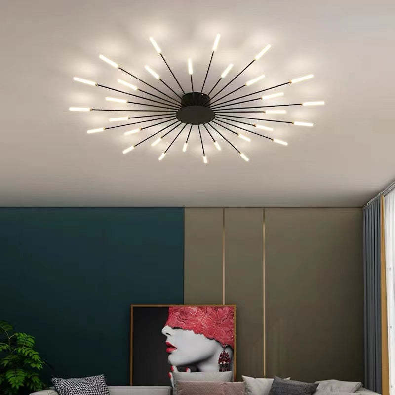 Modern Sputnik LED Ceiling Light Fixture Metal Starburst Chandelier Black Gold — Image 17