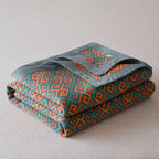 Luxury Geometric Cotton Quilt Set Orange Teal Reversible King Size Bedding — Main Image