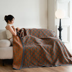 Luxury Geometric Cotton Quilt Set Orange Teal Reversible King Size Bedding — Image 3