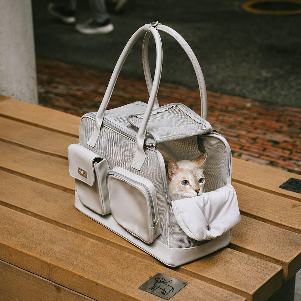 Pet Carrier Tote Bag Durable Mesh Faux Leather Travel-Friendly for Small Dogs Cats — Image 13