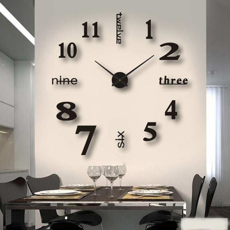 Modern DIY 3D Wall Clock Large Frameless Acrylic Mirror Surface Home Decor — Image 10