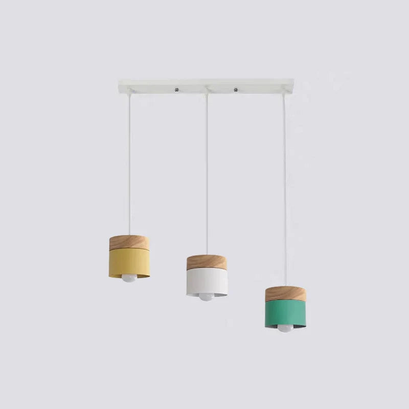 Scandinavian Pendant Light Wood Metal Cylinder Ceiling Fixture Multi-Color — Image 16