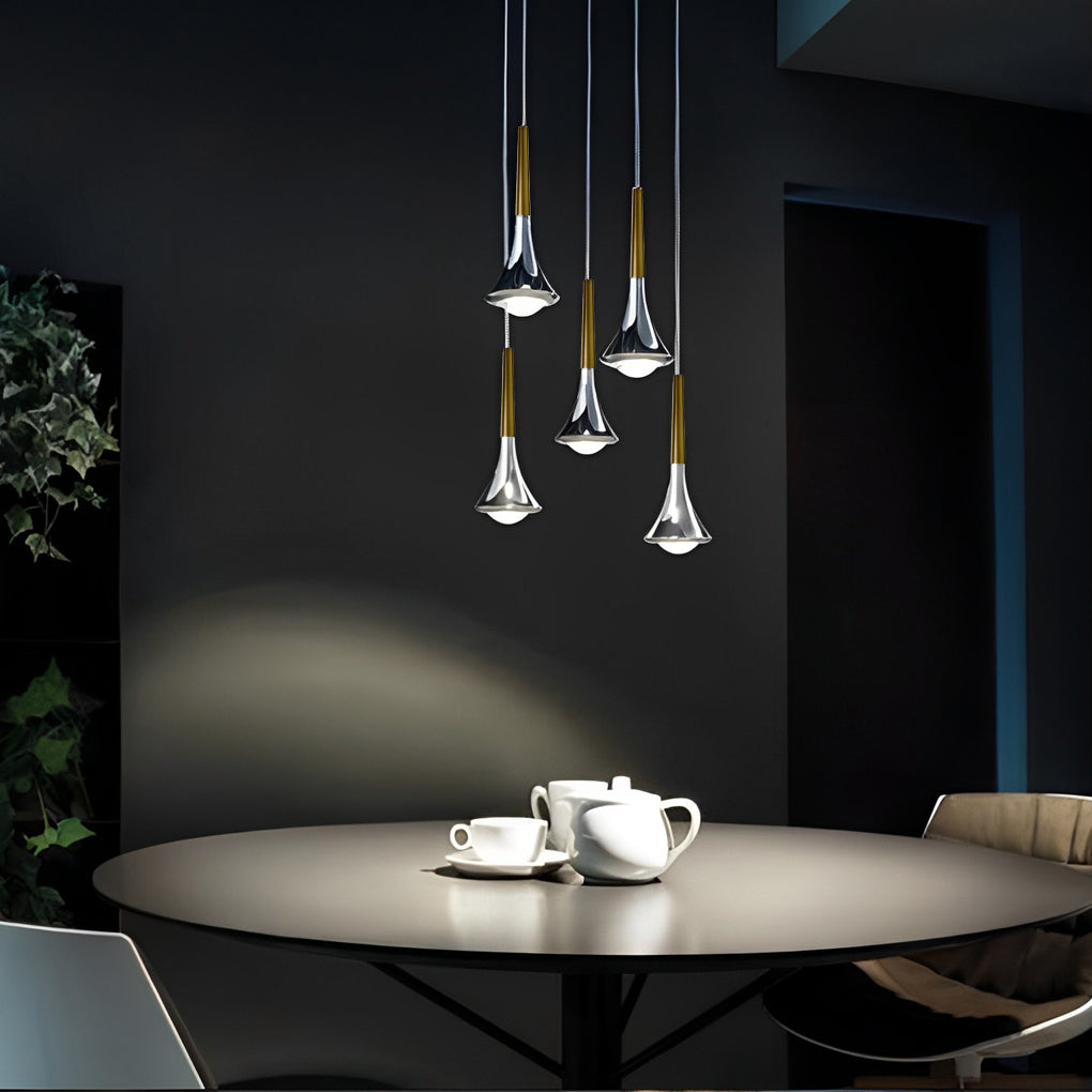 Modern Pendant Light Fixture Chrome Finish Adjustable Height LED Dining Room — Image 5