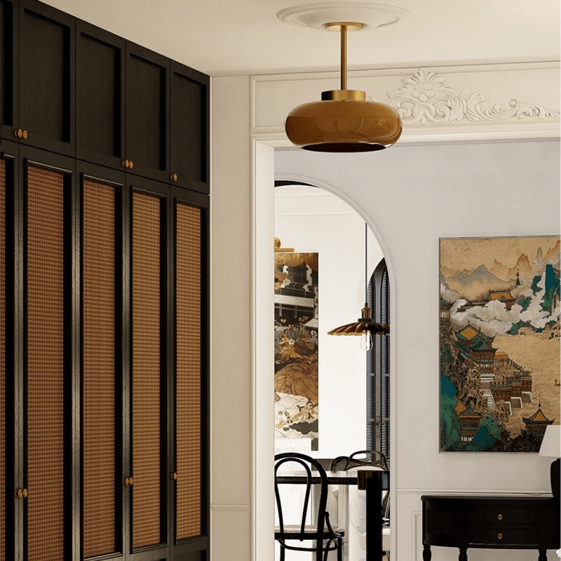 Modern Glass Ceiling Pendant Light Brass Fixture Contemporary Design Amber — Image 5
