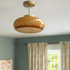 Modern Glass Ceiling Pendant Light Brass Fixture Contemporary Design Amber — Image 6