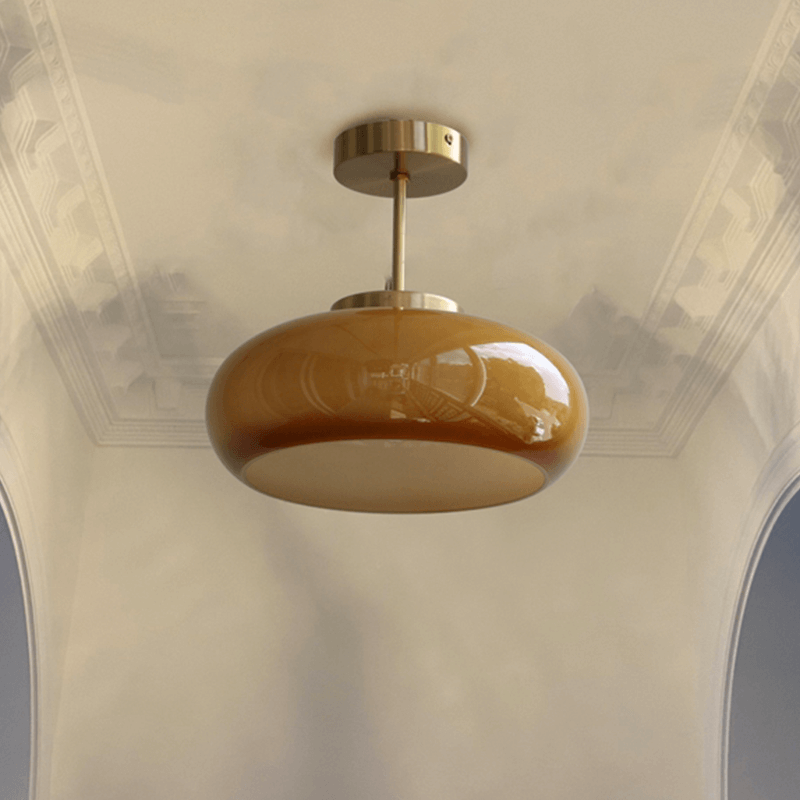 Modern Glass Ceiling Pendant Light Brass Fixture Contemporary Design Amber — Image 9