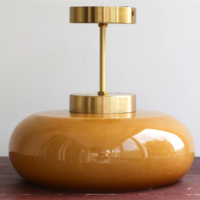 Modern Glass Ceiling Pendant Light Brass Fixture Contemporary Design Amber — Image 10