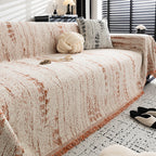Elegant Textured Sofa Cover Cotton Blend Slipcover Beige Living Room Protector — Image 8