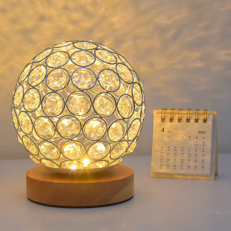 Crystal Globe Table Lamp with Wooden Base - Elegant Home Decor Lighting — Image 3