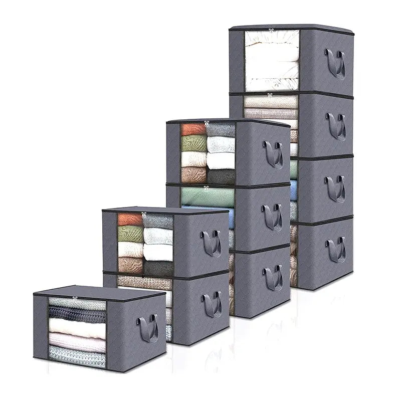 Fab Totes Foldable Storage Bags Large Capacity Organizer with Clear Window and Handles Gray Fabric — Image 11