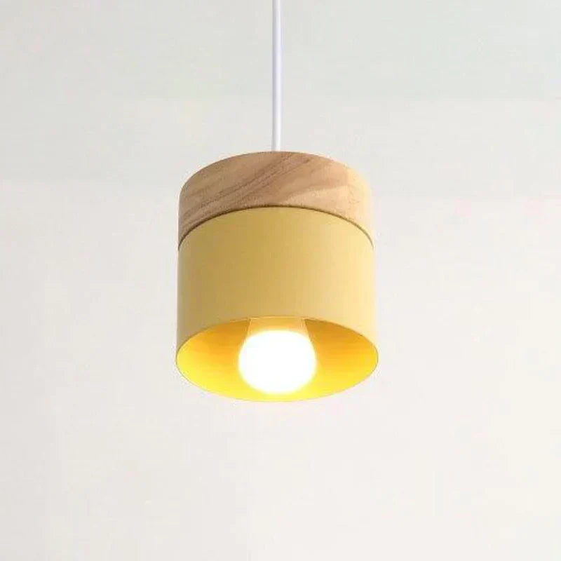 Scandinavian Pendant Light Wood Metal Cylinder Ceiling Fixture Multi-Color — Image 18