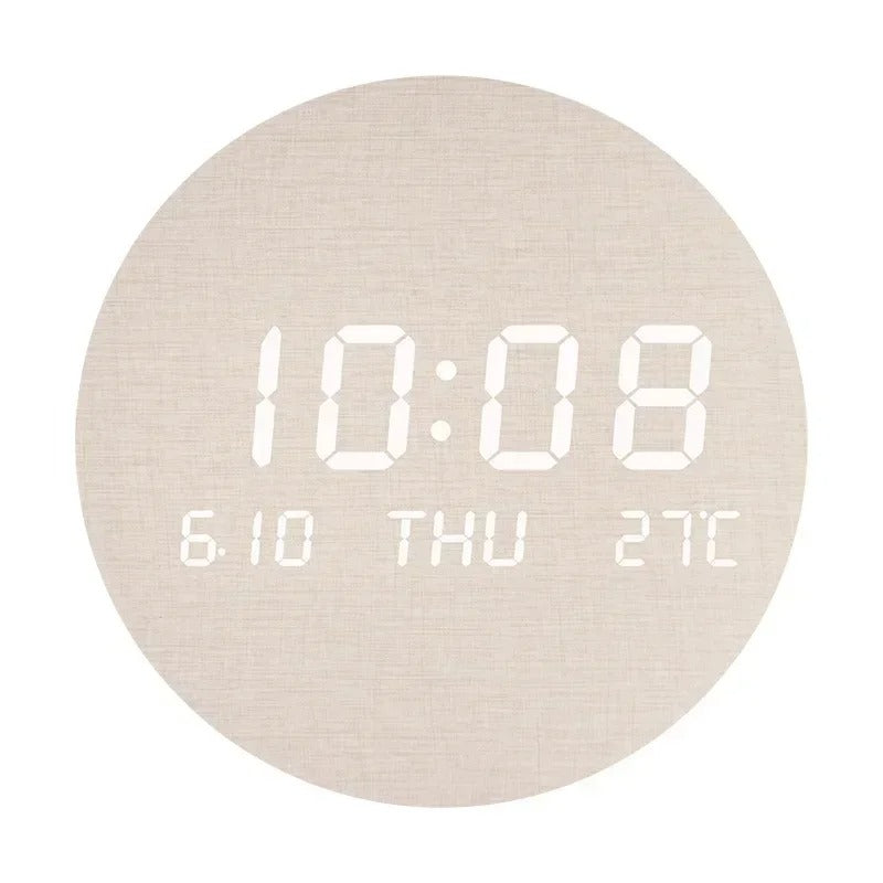 Modern Wooden LED Wall Clock Round Digital Display with Temperature Date Function — Image 8
