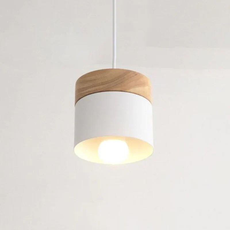 Scandinavian Pendant Light Wood Metal Cylinder Ceiling Fixture Multi-Color — Image 19