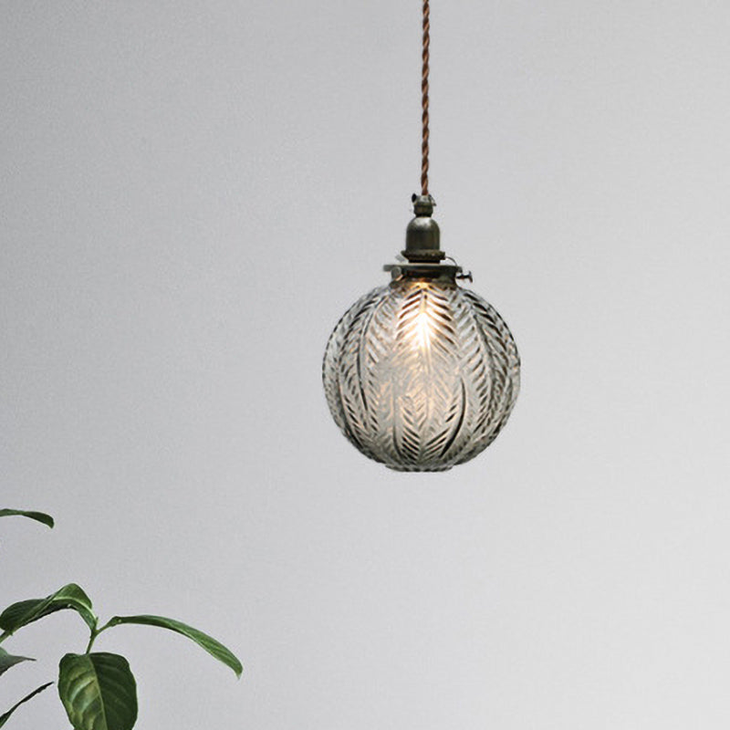 Vintage Glass Pendant Light Handcrafted Etched Globe Design Clear Bronze — Image 5