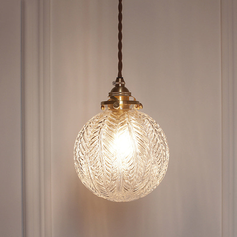 Vintage Glass Pendant Light Handcrafted Etched Globe Design Clear Bronze — Image 2