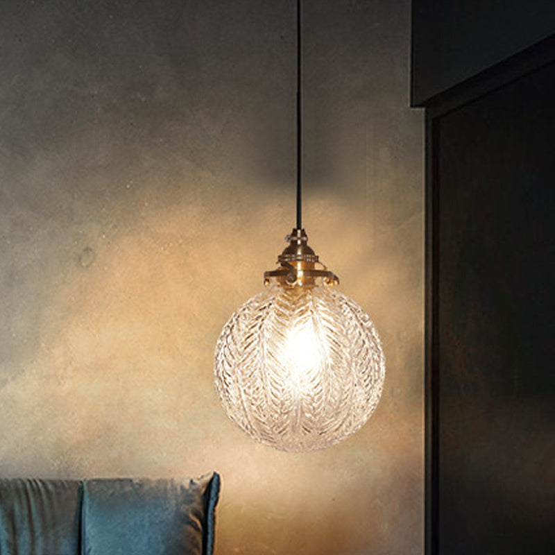 Vintage Glass Pendant Light Handcrafted Etched Globe Design Clear Bronze — Image 3