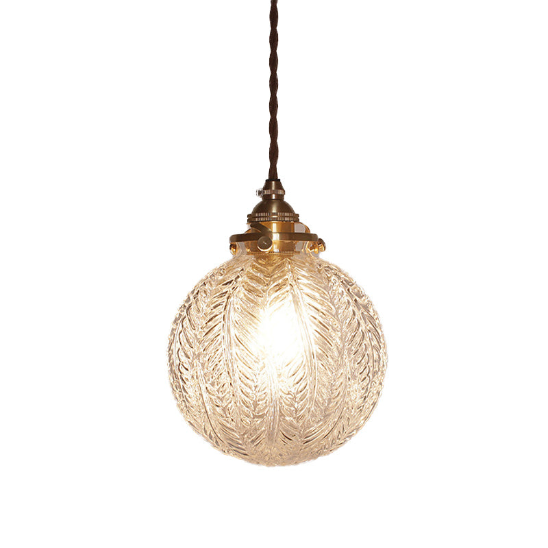 Vintage Glass Pendant Light Handcrafted Etched Globe Design Clear Bronze — Image 6