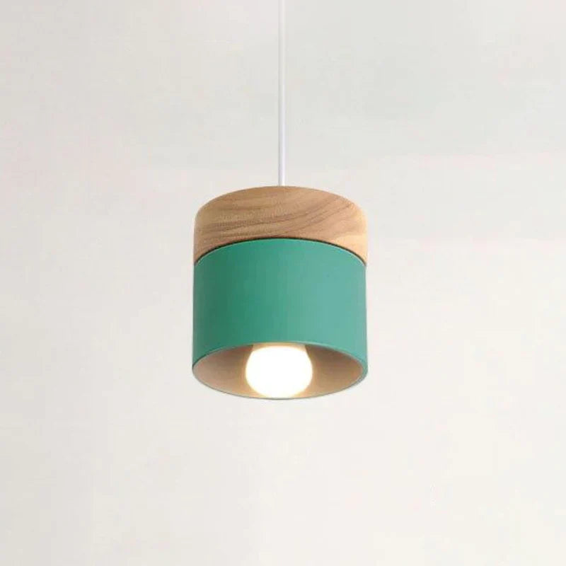 Scandinavian Pendant Light Wood Metal Cylinder Ceiling Fixture Multi-Color — Image 20