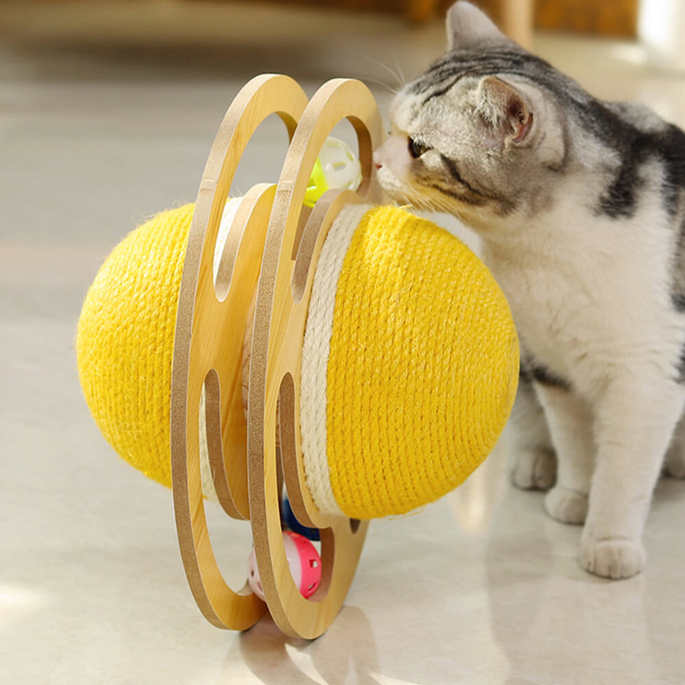 Interactive Cat Toy Sisal Rope Wooden Frame Teaser Ball Yellow — Image 5