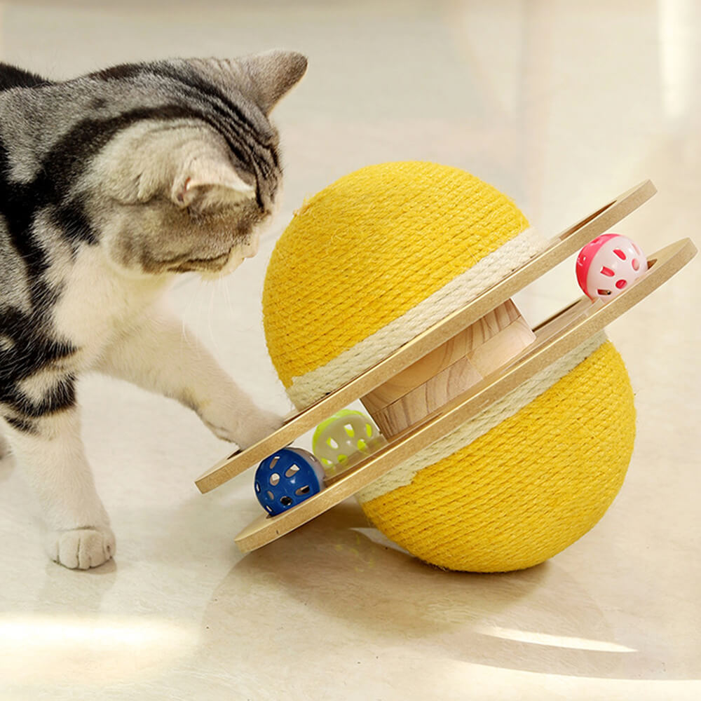 Interactive Cat Toy Sisal Rope Wooden Frame Teaser Ball Yellow — Main Image