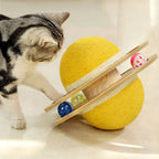 Interactive Cat Toy Sisal Rope Wooden Frame Teaser Ball Yellow — Main Image