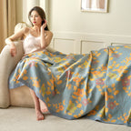 Floral Quilt Set Cotton Reversible Bedding Blue Orange Full/Queen — Image 3