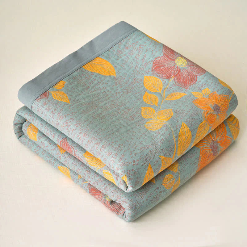 Floral Quilt Set Cotton Reversible Bedding Blue Orange Full/Queen — Image 8