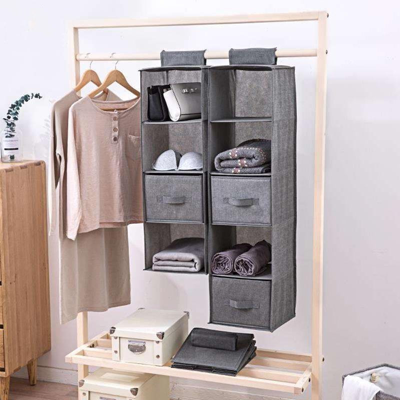 Hanging Closet Organizer with Shelves Durable Fabric Storage Solution Grey — Main Image