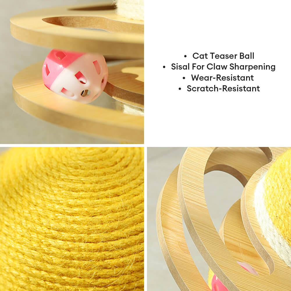 Interactive Cat Toy Sisal Rope Wooden Frame Teaser Ball Yellow — Image 6