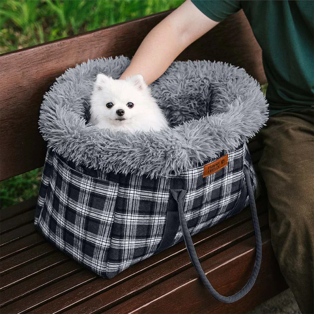 Funny Fuzzy Pet Carrier Bag Plaid Plush Lining Small Dogs Cats Portable Travel Tote — Image 10