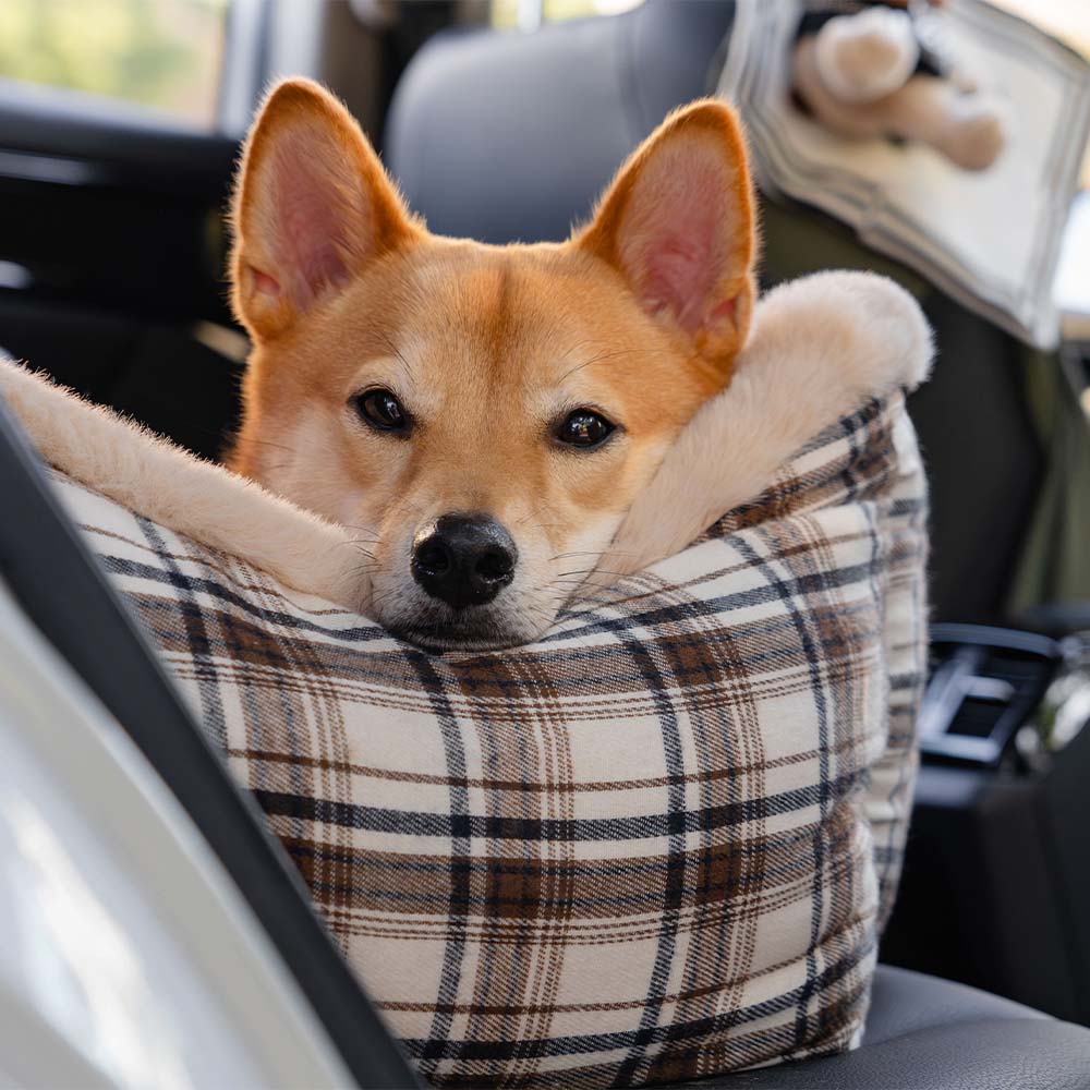 Luxury Pet Car Seat Cover Plush Lining Waterproof Travel Bed Adjustable Safety Straps Anti-Slip Bottom Plaid — Image 7