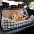 Luxury Pet Car Seat Cover Plush Lining Waterproof Travel Bed Adjustable Safety Straps Anti-Slip Bottom Plaid — Main Image