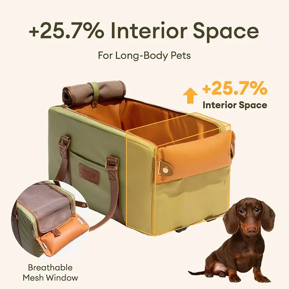 Funny Fuzzy Pet Travel Carrier Faux Leather Plush Pillow Green Dog Car Seat — Image 4