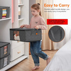 Fab Totes Foldable Storage Bags Large Capacity Organizer with Clear Window and Handles Gray Fabric — Image 4