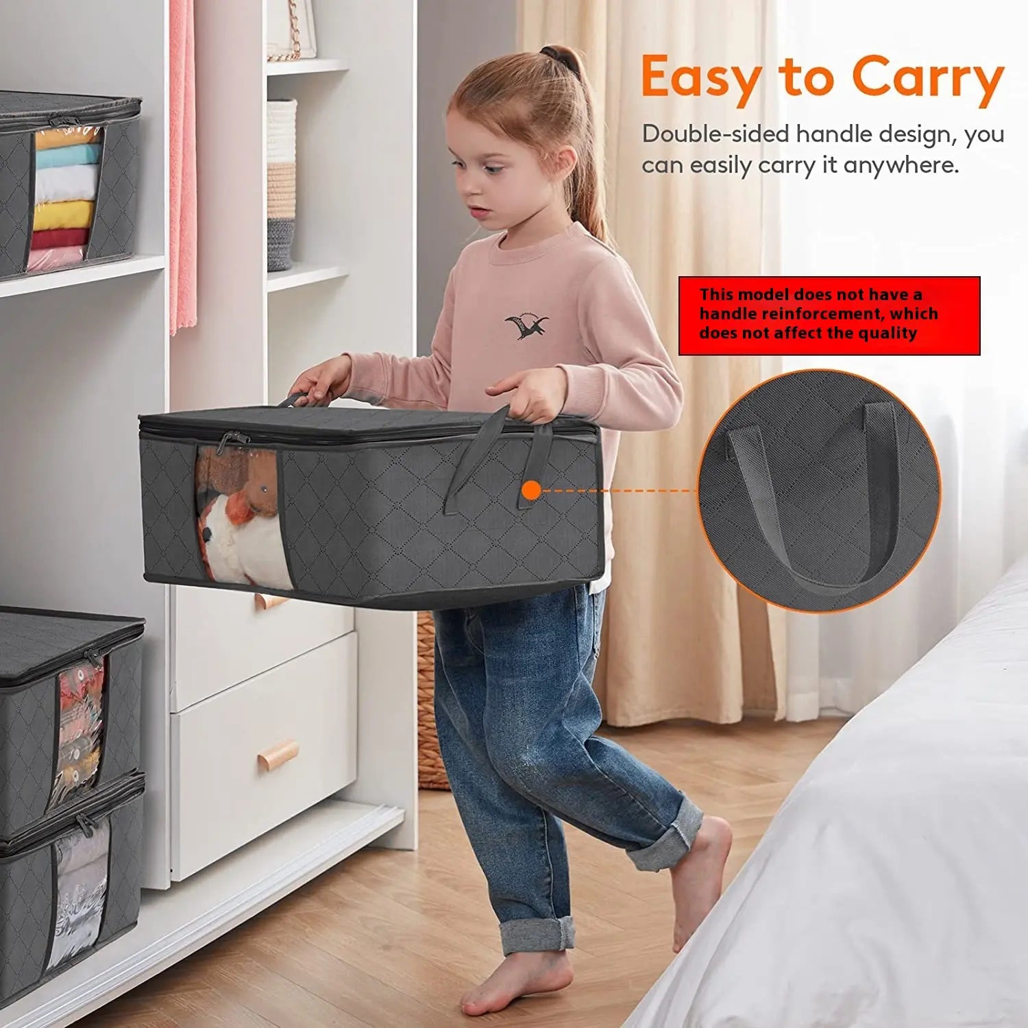 Fab Totes Foldable Storage Bags Large Capacity Organizer with Clear Window and Handles Gray Fabric — Image 4
