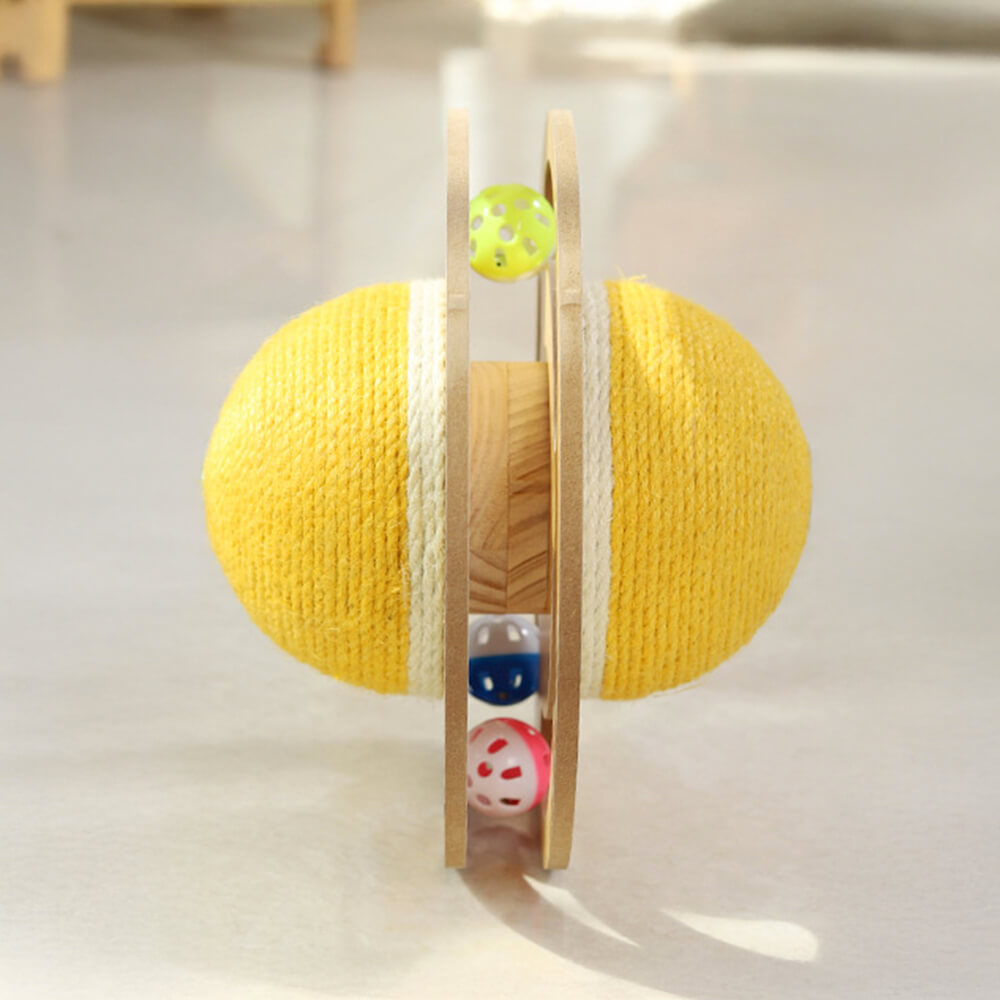 Interactive Cat Toy Sisal Rope Wooden Frame Teaser Ball Yellow — Image 3