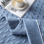 Elegant Quilted Bedspread Set Blue Cotton King Size Soft Hypoallergenic — Image 4