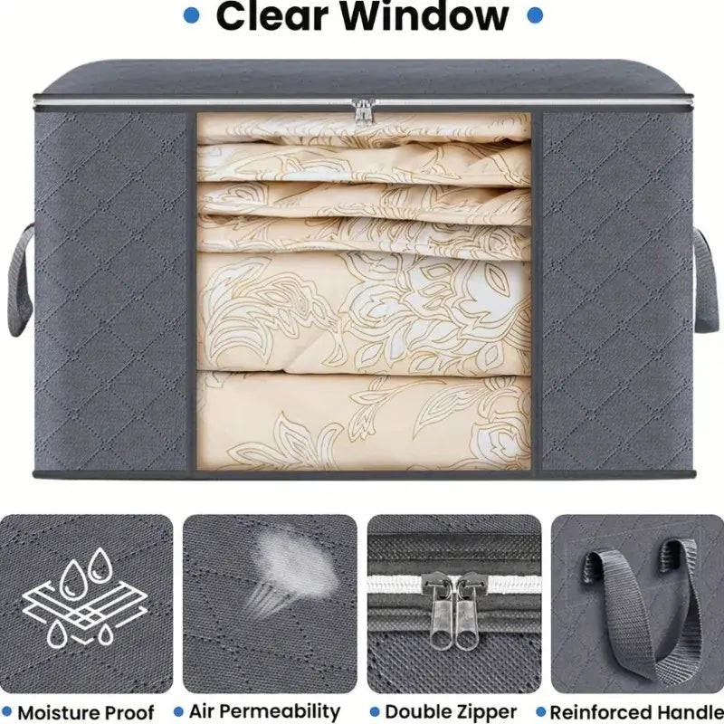 Fab Totes Foldable Storage Bags Large Capacity Organizer with Clear Window and Handles Gray Fabric — Image 6