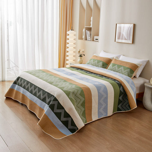 Modern Chevron Quilt Set Multicolor Cotton King Size with Pillow Shams — Image 2