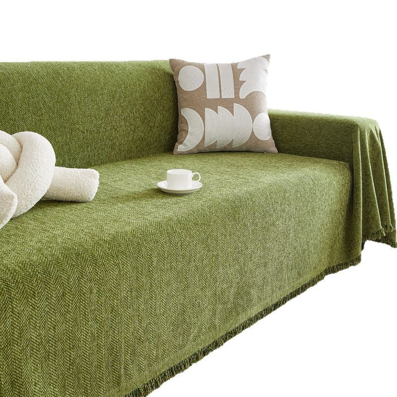 Luxury Sofa Cover Cotton Blend Herringbone Pattern Green Washable Protector — Image 16