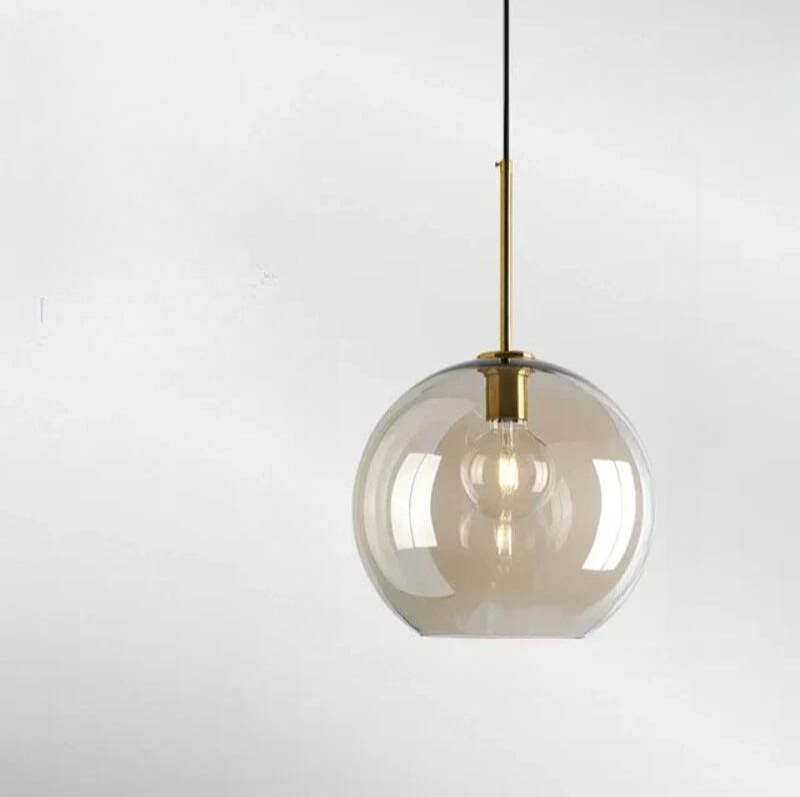 Modern Glass Pendant Light Fixture Brass Finish Globe Design — Image 12