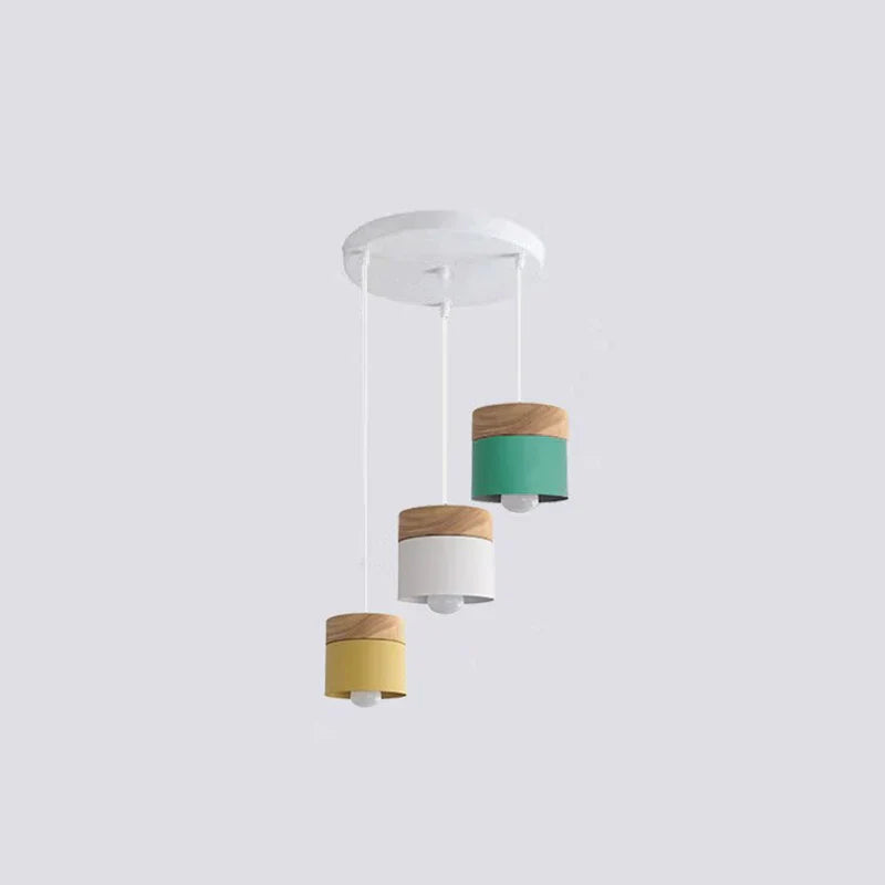 Scandinavian Pendant Light Wood Metal Cylinder Ceiling Fixture Multi-Color — Image 8
