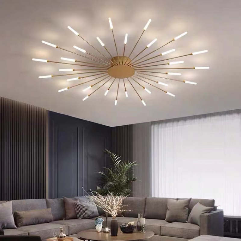 Modern Sputnik LED Ceiling Light Fixture Metal Starburst Chandelier Black Gold — Image 18